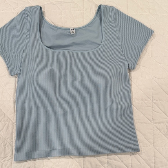 Uniqlo Tops - UNIQLO Women's Short Sleeve Ribbed Top - Sky Blue
